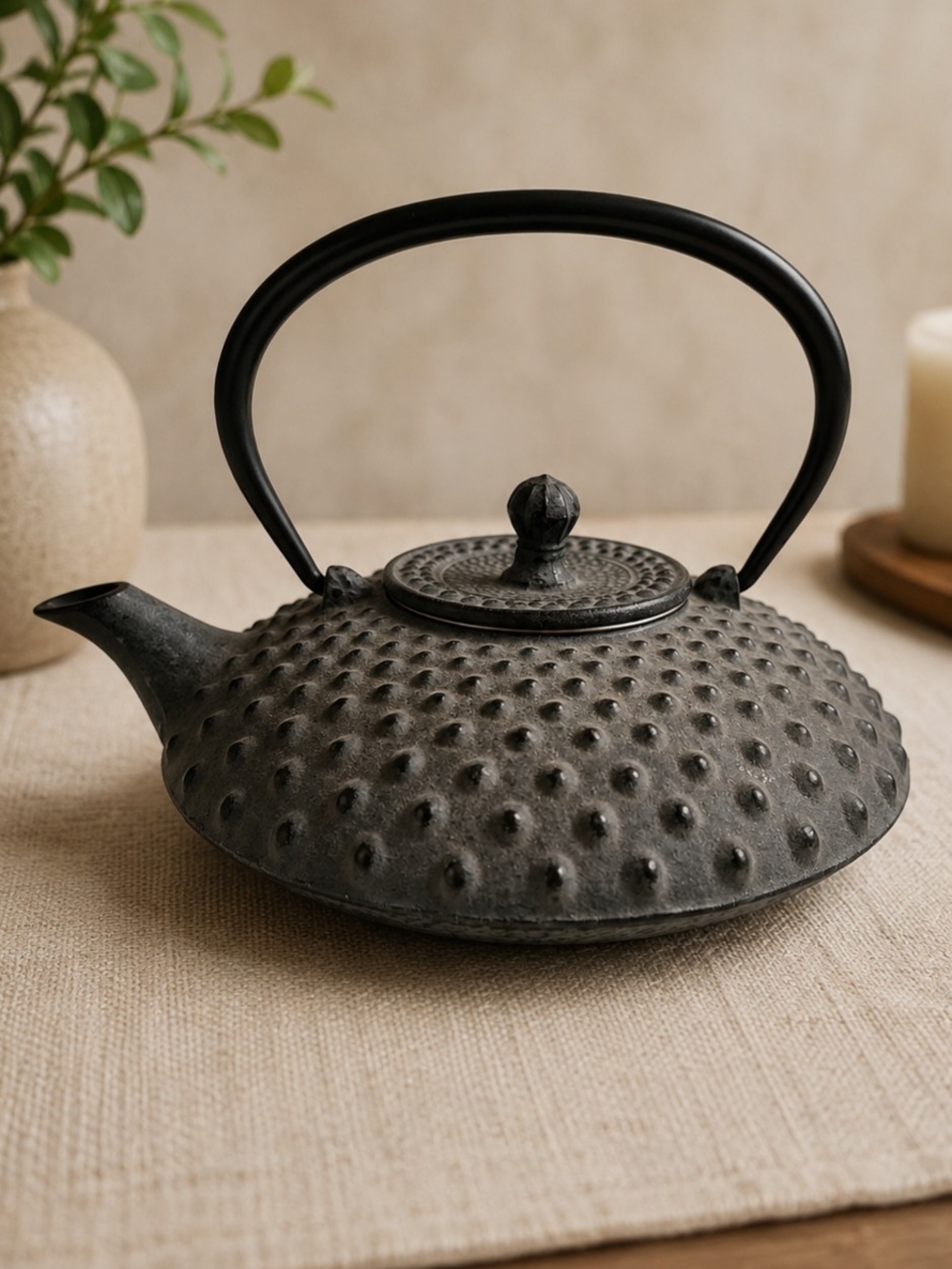 Vintage Japanese Cast Iron Teapot Hobnail Low Profile Flat Perfect Condition